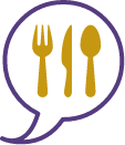 Icon of speech bubble with cutlery in it